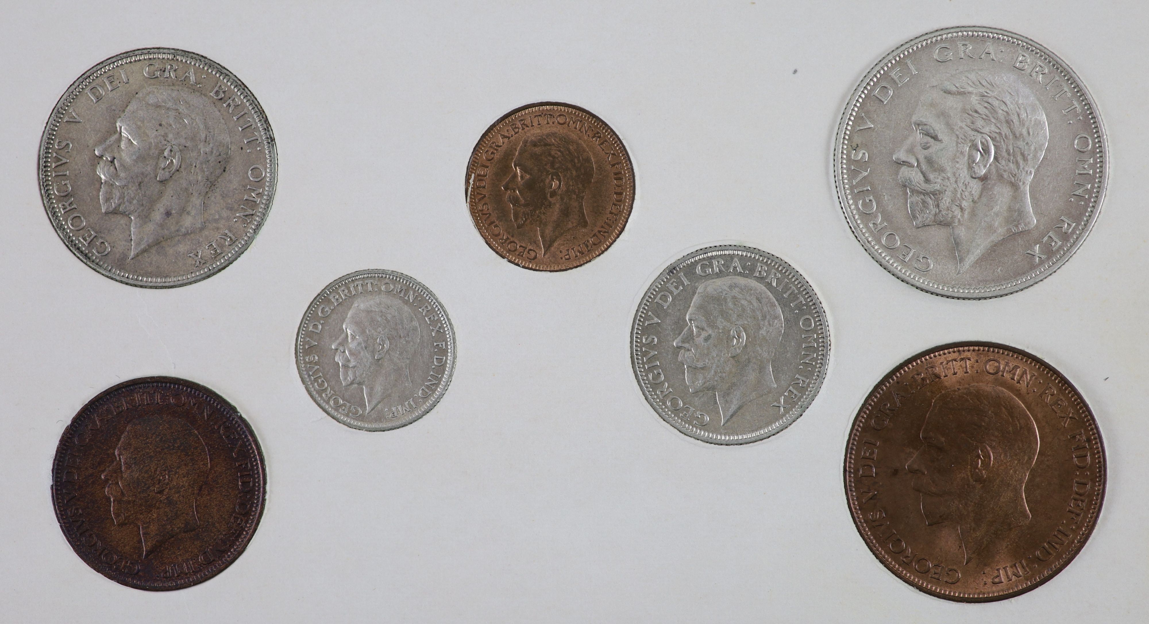 A George V specimen set of eight coins, 1929, fourth coinage, comprising Crown, (S4036), cleaned otherwise about EF, halfcrown to threepence, cleaned otherwise about EF, penny to farthing, toned and lustrous UNC